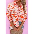 Orange Botanical Print Single Chest Pocket Butt...
