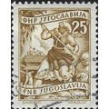 YUGOSLAVIA, Farmwoman with crops, olive 1952, 25D