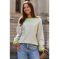 Green Stripe Contrast Ribbed Trim Crossed Stitc...