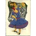 Spanish Silk COSTUME Embroidered Postcard (Alcala)