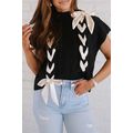Black Cable Knit Colorblock Satin Bowknot Short...