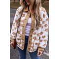Light French Beige Cute Flower Pattern Button U...