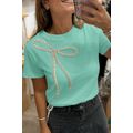 Mint Green Rhinestone Bow Embellished Round Nec...