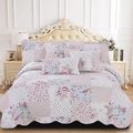 3 PCS Patchwork Bedspread Quilted Bed Throw Set...