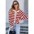 Red Stripe Chic Golden Button Cardigan Sweater