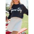 Black Chenille Game Day Graphic Drop Shoulder S...