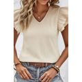 Apricot Crinkle Textured V Neck Flutter Sleeve Top