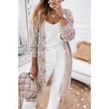 Khaki Hollow-out Openwork Knit Cardigan
