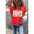 Red Hello Pumpkin Graphic Leopard Striped Color...