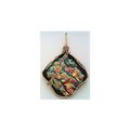 Orange Green Dichroic Glass Bronze Wire Wrap Pe...