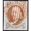 1b, Used VF/XF 5¢ Red Cancel - With Certificate...