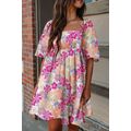 Rose Summer Floral Square Neck Puff Sleeve Baby...