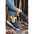 Blue Suede Stitching Patchwork Plush Lined Ankl...