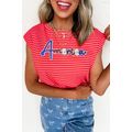 Red Stripe Sequin America Letter Patched Cap Sl...