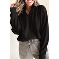 Black Zipped Neck Pullover Drop Shoulder Sweats...