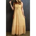 Yellow Frilly Smocked High Waist Floral Maxi Dress