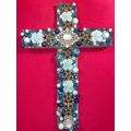Wood Wall Artisanal Cross w/ Repurposed Jewelry...