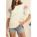 White Color Block Stitched Sleeve Loose T Shirt