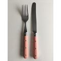 VINTAGE FRENCH PINK HANDLED KNIFE & FORK (CUTLE...