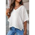 White V Neck Knitted Flowy Blouse