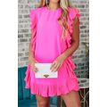 Bright Pink Solid Ruffled Edge Keyhole Back Min...