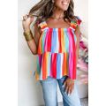 Red Stripe Ruffled Straps Babydoll Tank Top