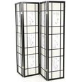Black 4-Panel Room Divider Shoji Screen with As...