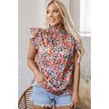 Orange Floral Print Flutter Sleeve Blouse Top