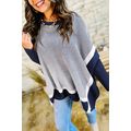 Blue Stripe Color Block Patchwork Dolman Oversi...