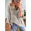 Seagrass Hollow Out Knit 7/8 Sleeve Casual Sweater
