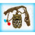 Retro Owl Hollow Charm Pendant Beads Bronze Nec...