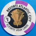 Resorts. $1 Casino Chip. Atlantic City, NJ. T58.