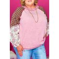 Pink Checkered Paisley Patchwork Raglan Sleeve ...
