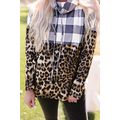 Leopard Leopard Plaid Patchwork Cowl Neck Sweat...