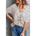 Brown Chloe Animal Print V-neck Rolled Sleeve T...