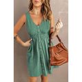 Green Buttons Sleeveless High Waist Mini Dress