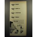 1952 Lentheric Sta-Put Lipstick Ad - Don't leave a lipstick trail!