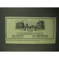 1921 The Lenox and The Brunswick Hotels Ad