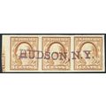 346, Used 4¢ XF Strip of Three Stamps With Impr...