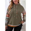 Jungle Green Aztec Patchwork Sleeve Waffle Draw...