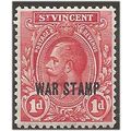 St Vincent 1916 SG126 1d Carmine-Red WAR STAMP ...