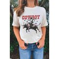 White COWBOY Star Graphic Crewneck Western Fash...