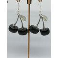 BLACK CHERRY EARRINGS kawaii cool punk goth silver plated