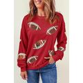 Red Sequined Rugby Graphic Drop Shoulder Sweats...