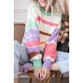 Multicolor Striped Colorblock Drop Shoulder Swe...