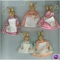 5 Girl Bunny Ornaments! Wooden Heads and Arms!