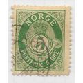 NORWAY 1893 CLASSIC POSTHORN SERIF 5ore GREEN USED