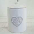 White Ceramic Storage Jar with Floral Heart Det...
