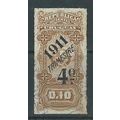 Uruguay revenue 10 peso 1911 trimestre used