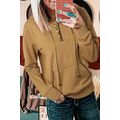 Khaki Drawstring Kangaroo Pocket Henley Hoodie